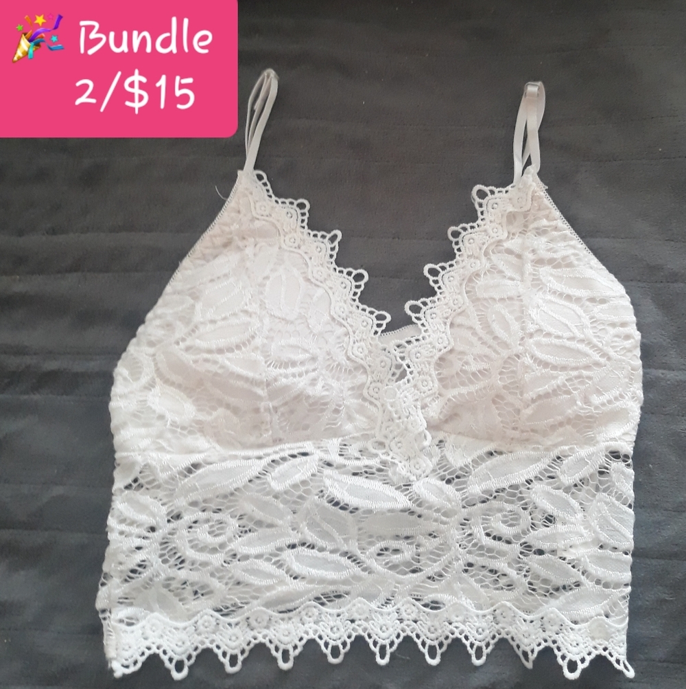 White Lace Bralette with Adjustable Straps - Size Small Lace Padded Bra Top